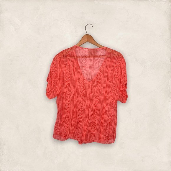 Anthropologie XS Maeve Orange 100%‎ Silk Herringbone Print Tiburon Top Blouse - Picture 3 of 6